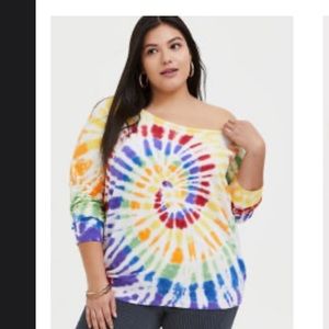 Rainbow tie-dye off shoulder sweatshirt